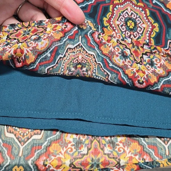 {LOFT} Womens Tapestry Ruffle Split Neck Blouse - Size XL - Picture 14 of 15